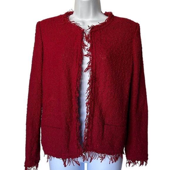 IRO Shavani open jacket dark red tweed boucle Size 38 Size 4 - Picture 2 of 9
